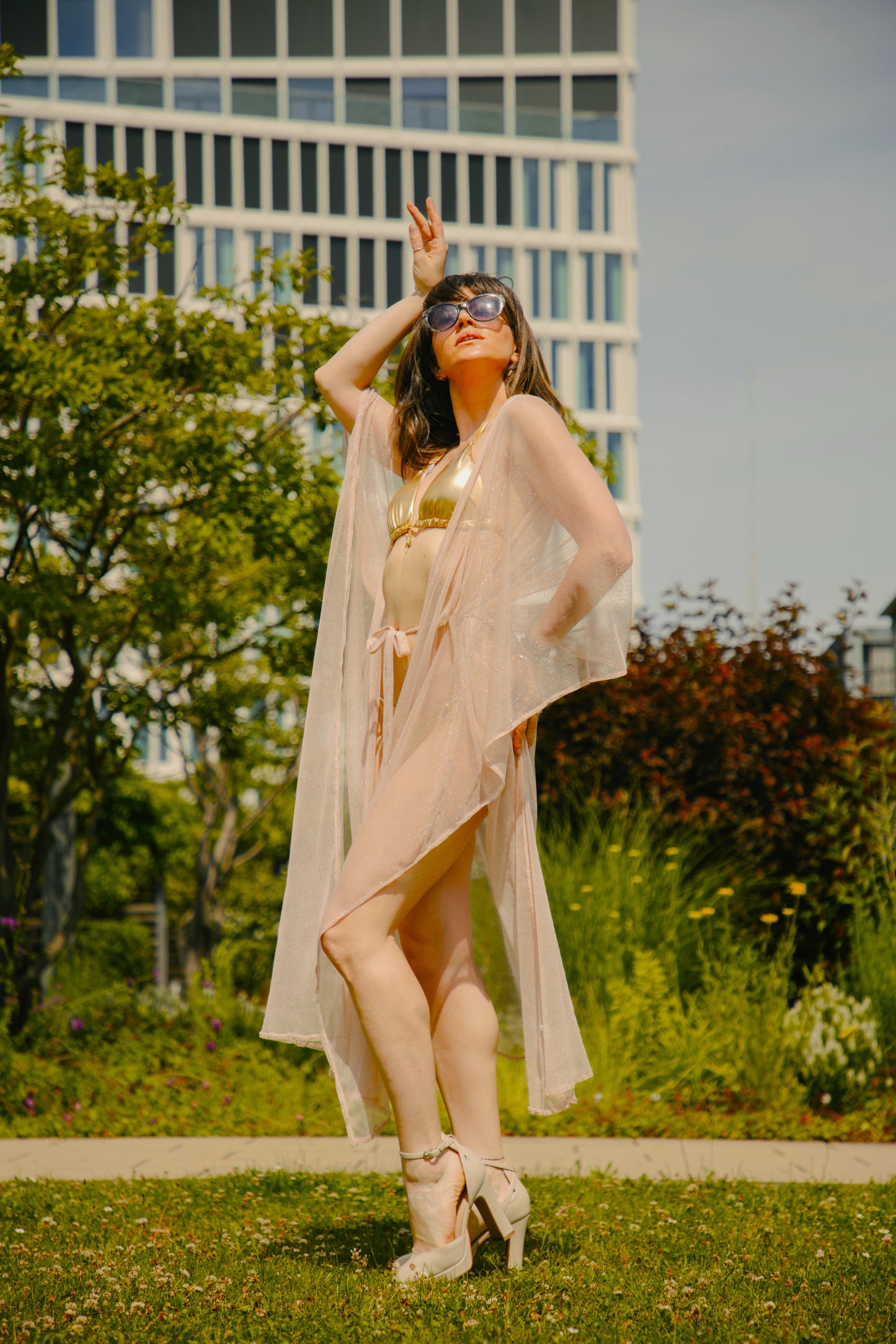 Tunika „Glam“ ultra-light, rosé/gelbgold schimmernd, Einheitsgröße