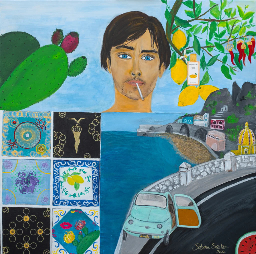 Original-Gemälde, 100x100cm, "Alain's Amalfi Dream", Acryl & Öl auf Leinwand