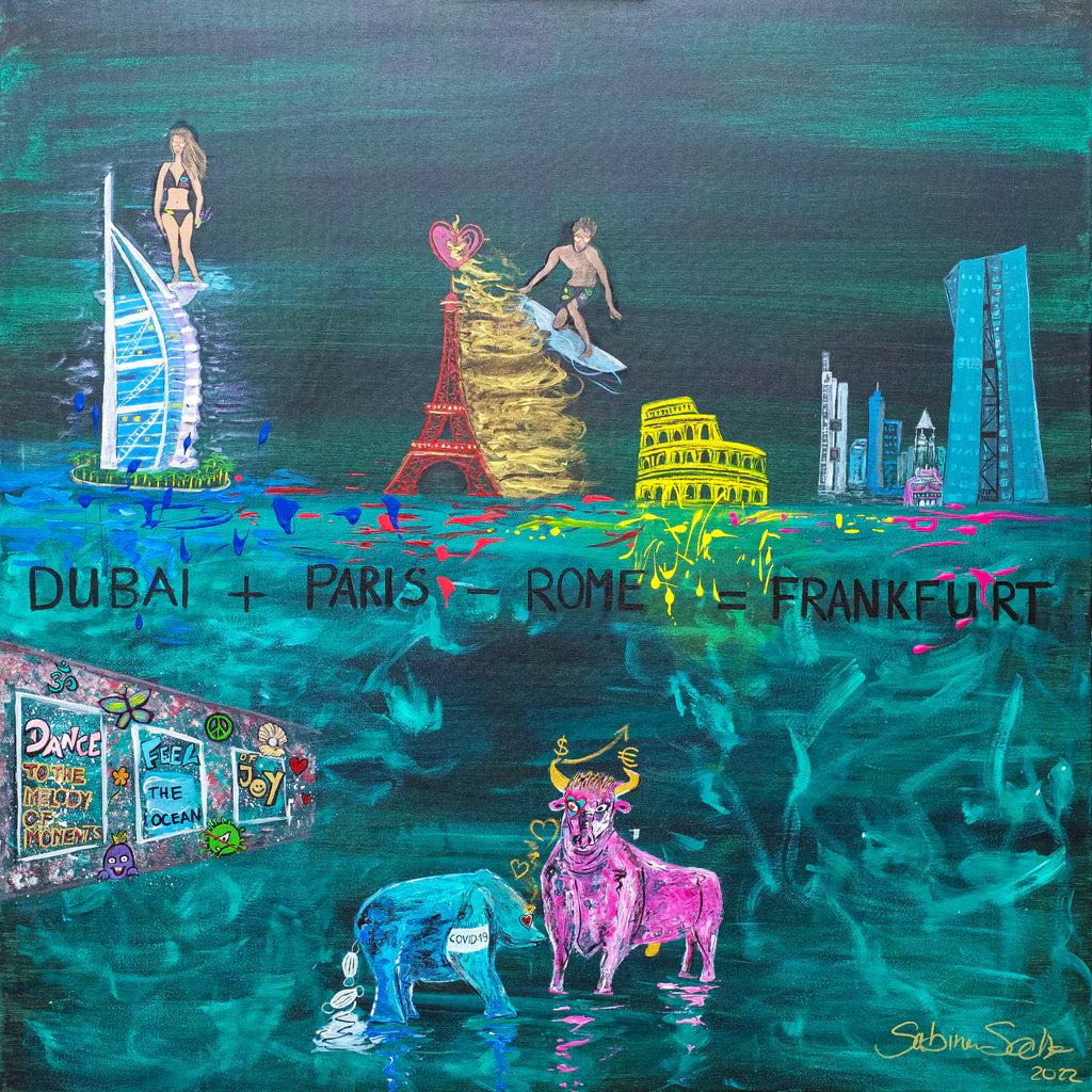 Art Bag "Dubai + Paris + Rome = Frankfurt" mit Mini-Leinwand