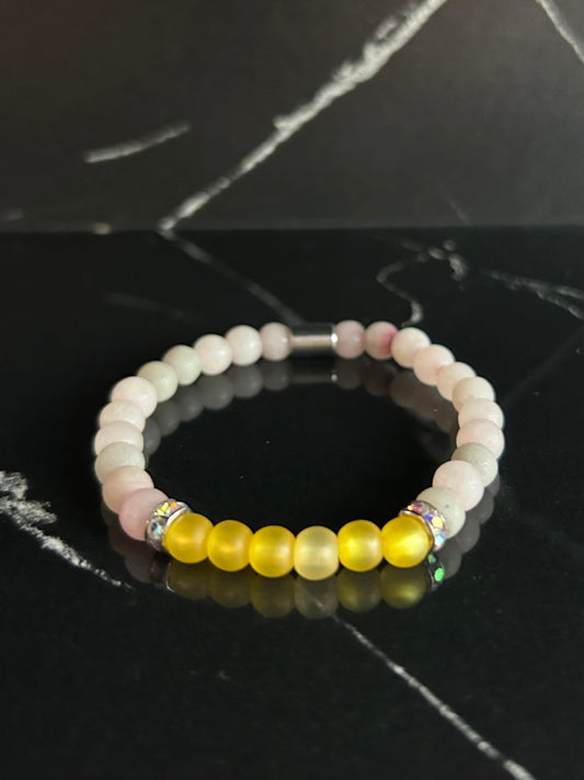 Heilstein-Perlenarmband „Heal“, Farbe rosa/gelb, Größe S