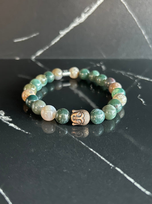 Heilstein-Perlenarmband „Zen“ mit Buddha, grün, Größe M