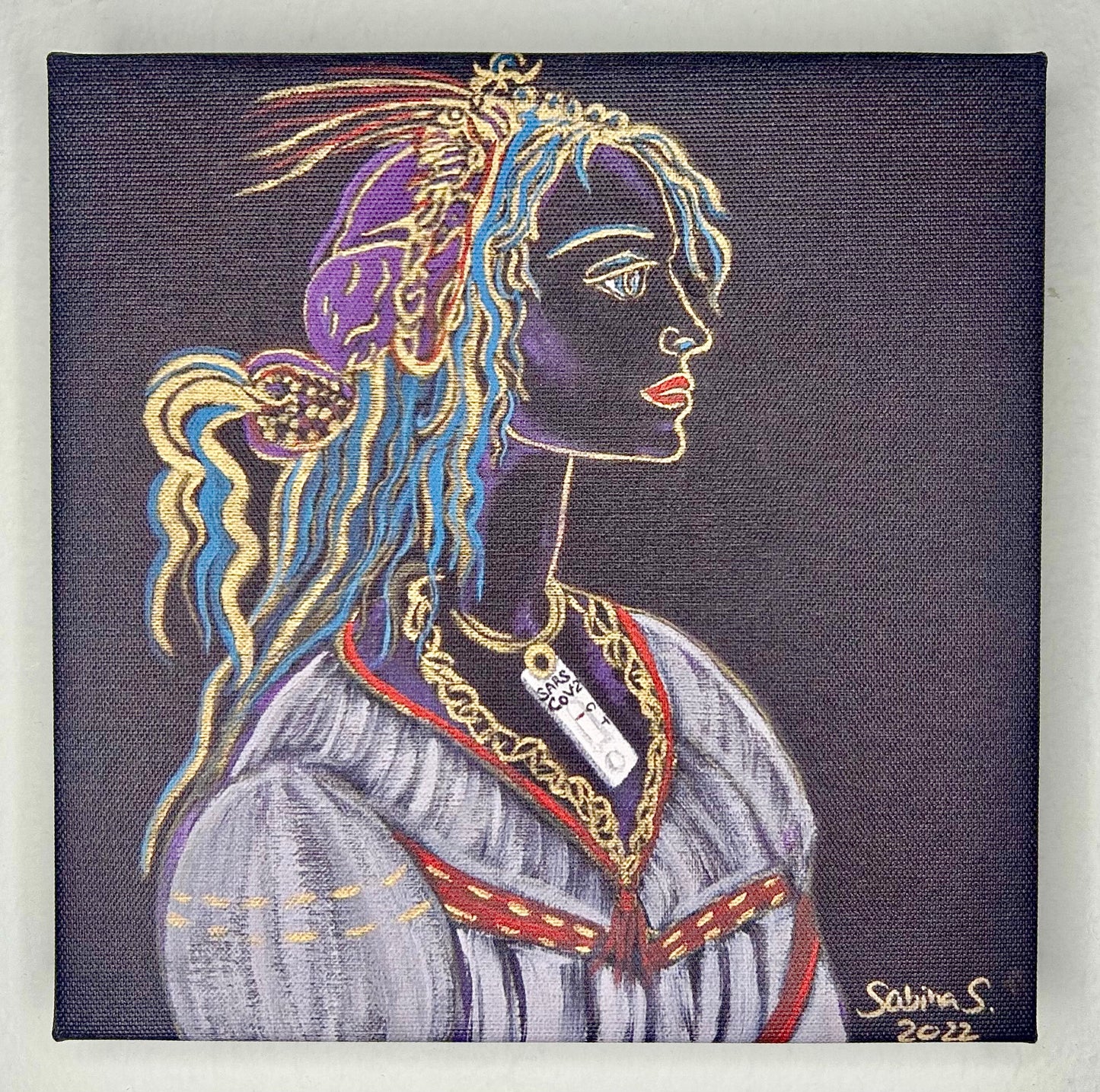 Selbstgemaltes Kunstwerk als Kunstdruck auf Canvas, "The Muse", Größe 20x20cm