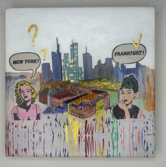 Selbstgemaltes Kunstwerk als Kunstdruck auf Canvas, "Breakfast at Frankfurt`s", Größe 20x20cm