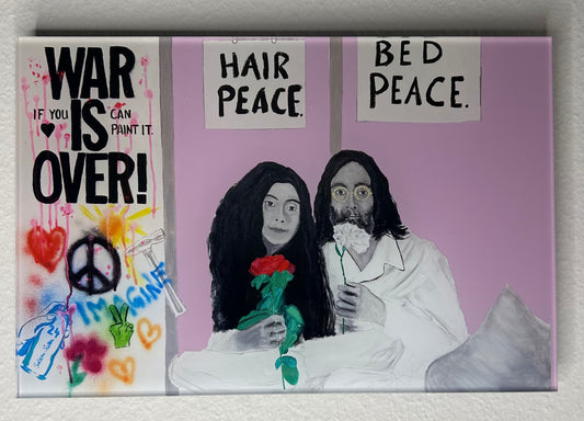 Selbstgemaltes Kunstwerk als Kunstdruck auf Acrylglas, "Yoko & John for Peace", Größe 30x20cm