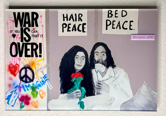 Selbstgemaltes Kunstwerk als Kunstdruck auf Acrylglass, "Yoko & John for Peace", Größe 30x20cm