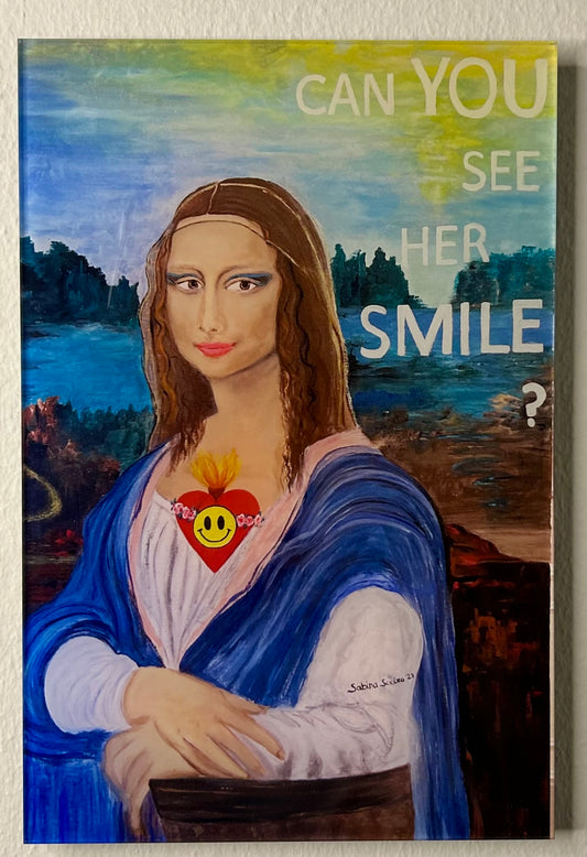 Selbstgemaltes Kunstwerk als Kunstdruck auf Acrylglas, "Monalisa's Smiley", Größe 30x20cm