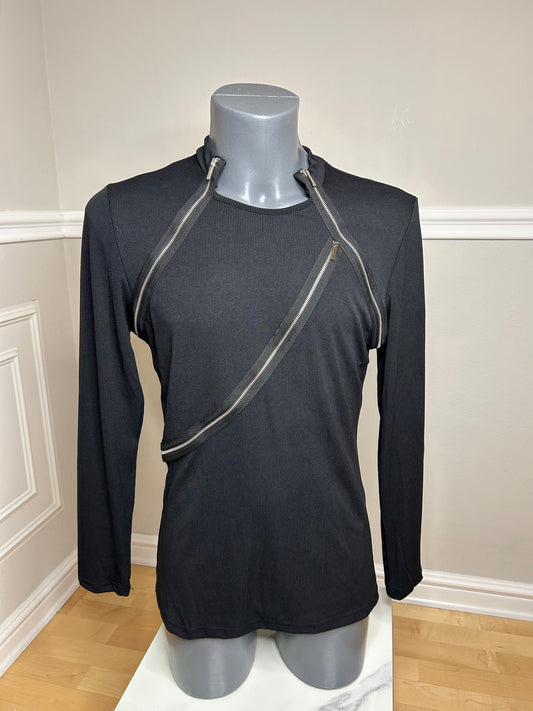 Zip-Design Shirt, langarm, schwarz, Größe M