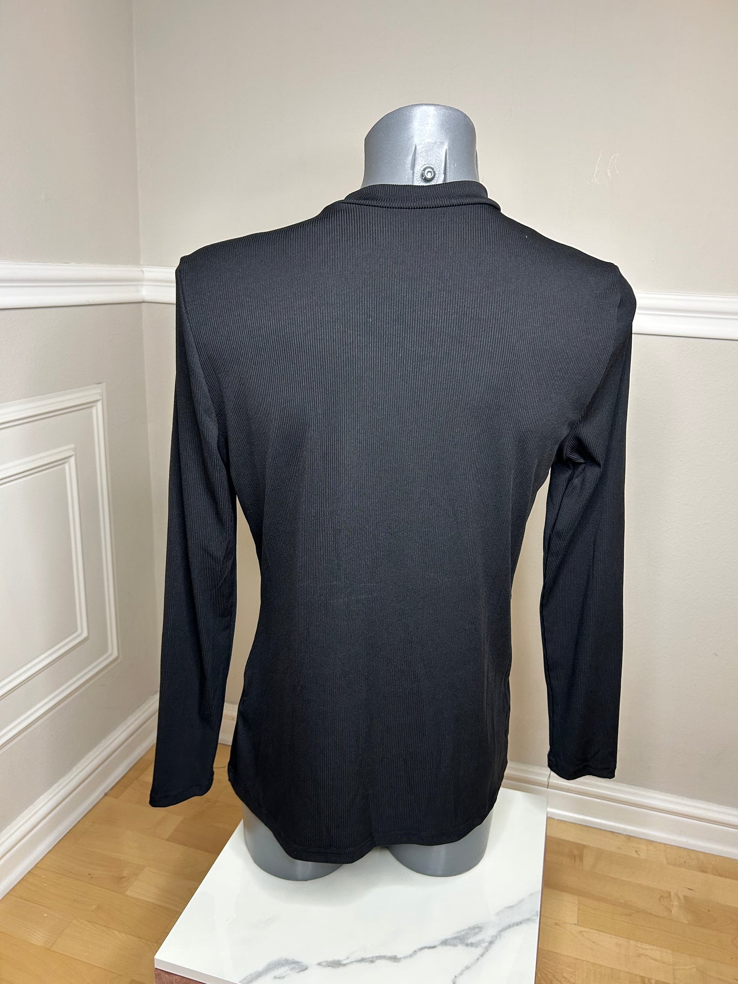 Zip-Design Shirt, langarm, schwarz, Größe M