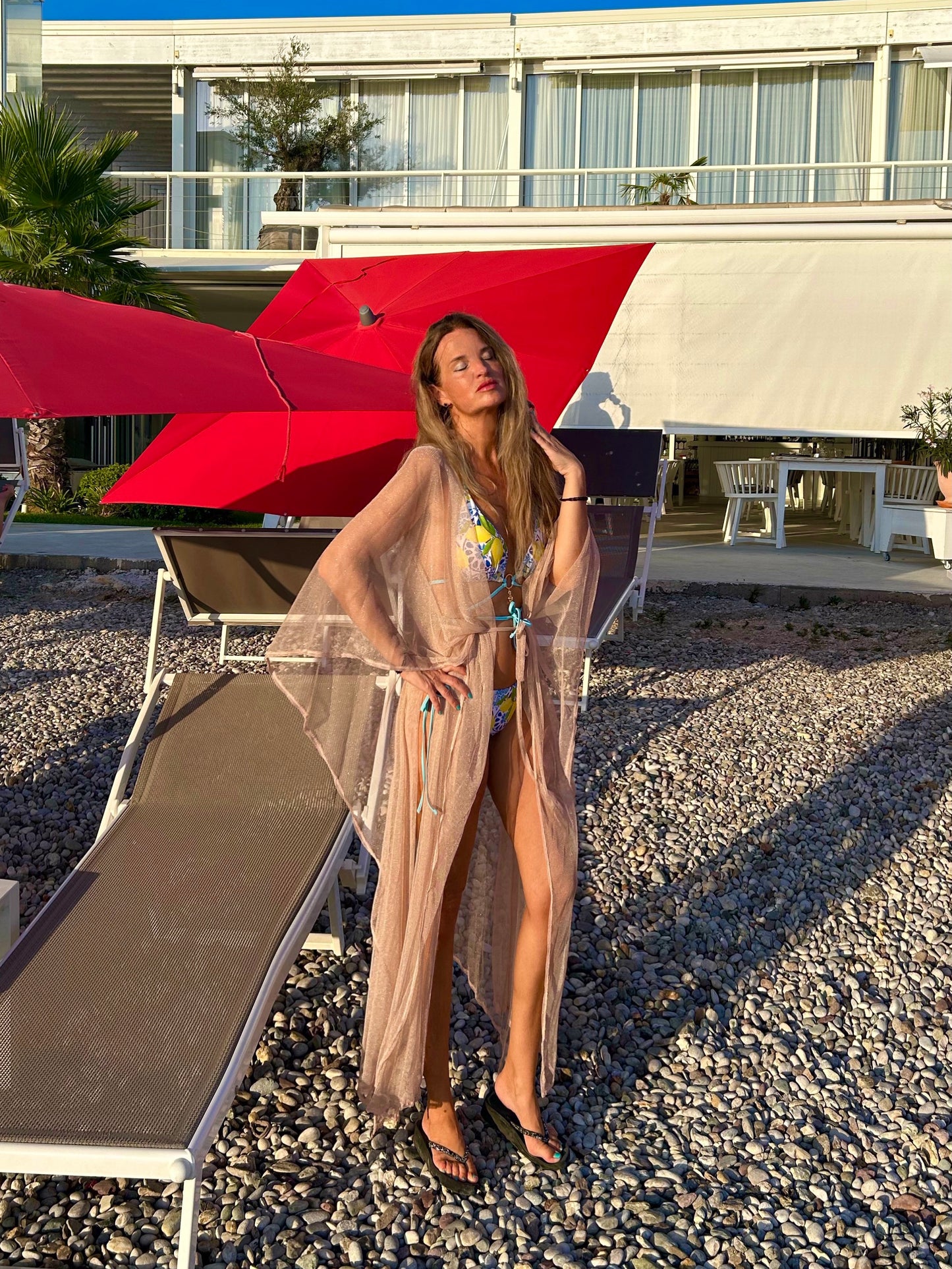 Tunika „Glam“ ultra-light, rosé/gelbgold schimmernd, Einheitsgröße