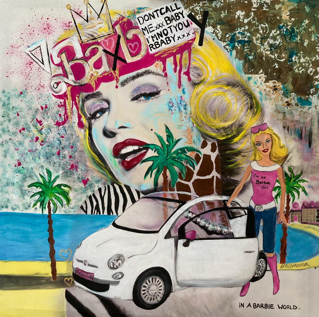 Original Mixed Art, 90x90cm, "Don't call me Barbie", Acryl & Öl auf Leinwand