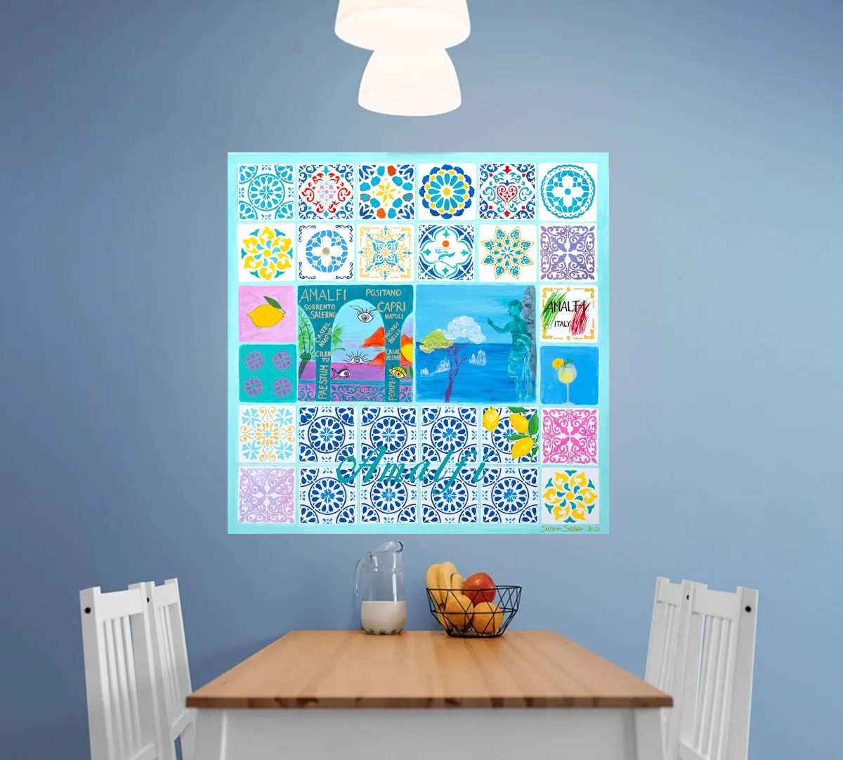 Original-Gemälde, 100x100cm, "Amalfi Love", Acryl & Öl auf Leinwand