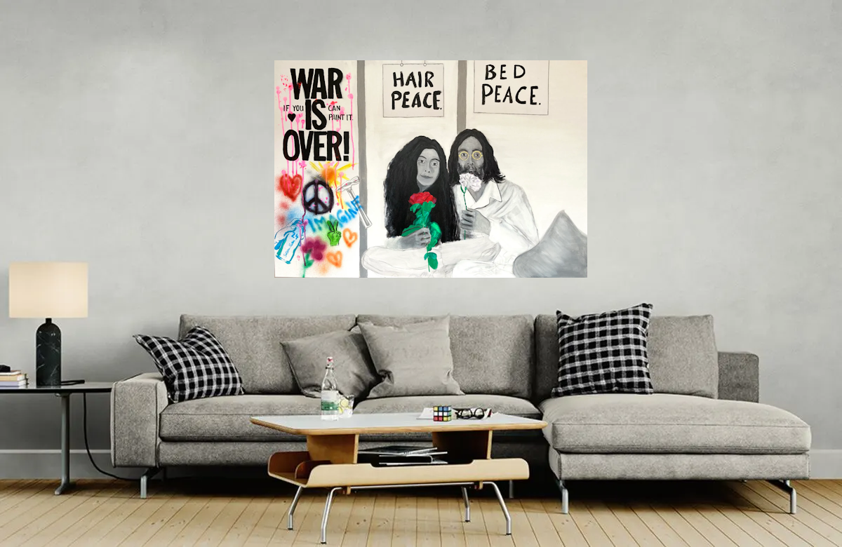 Original-Gemälde, 100x70cm, "Yoko & John for Peace", Acryl & Öl auf Leinwand