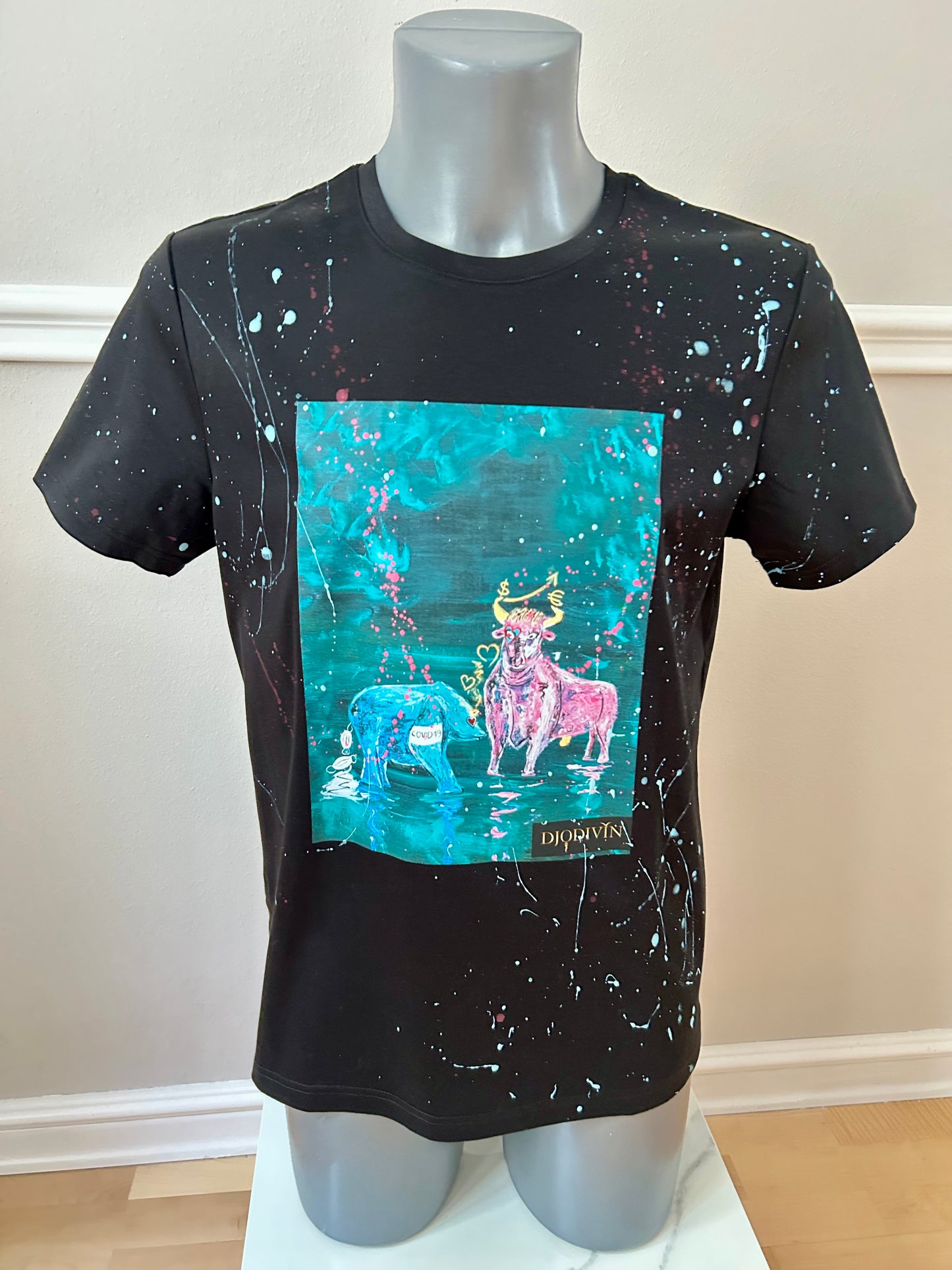 Grafitti T-Shirt "Bull & Bear", kunstveredelt