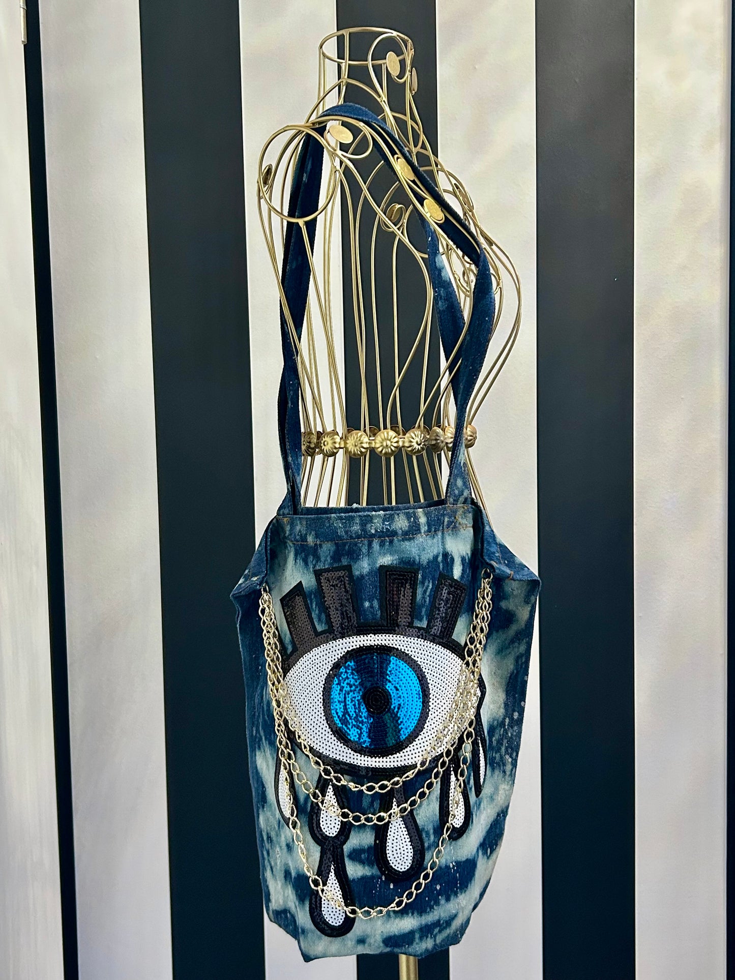 Shopper Bag „Tears don’t lie“, Farbe: Blue Jeans (batic), 35x38cm+Gurt