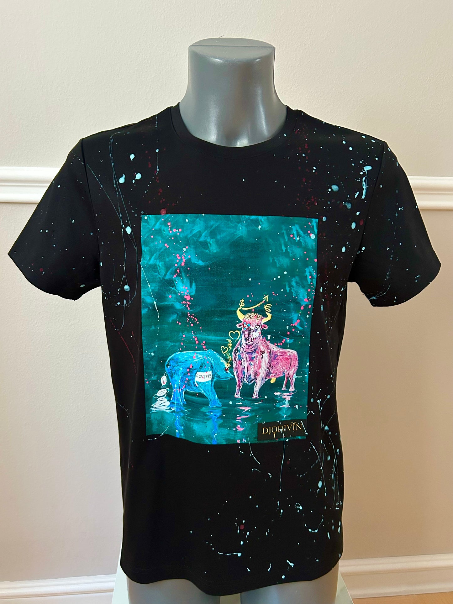 Grafitti T-Shirt "Bull & Bear", kunstveredelt