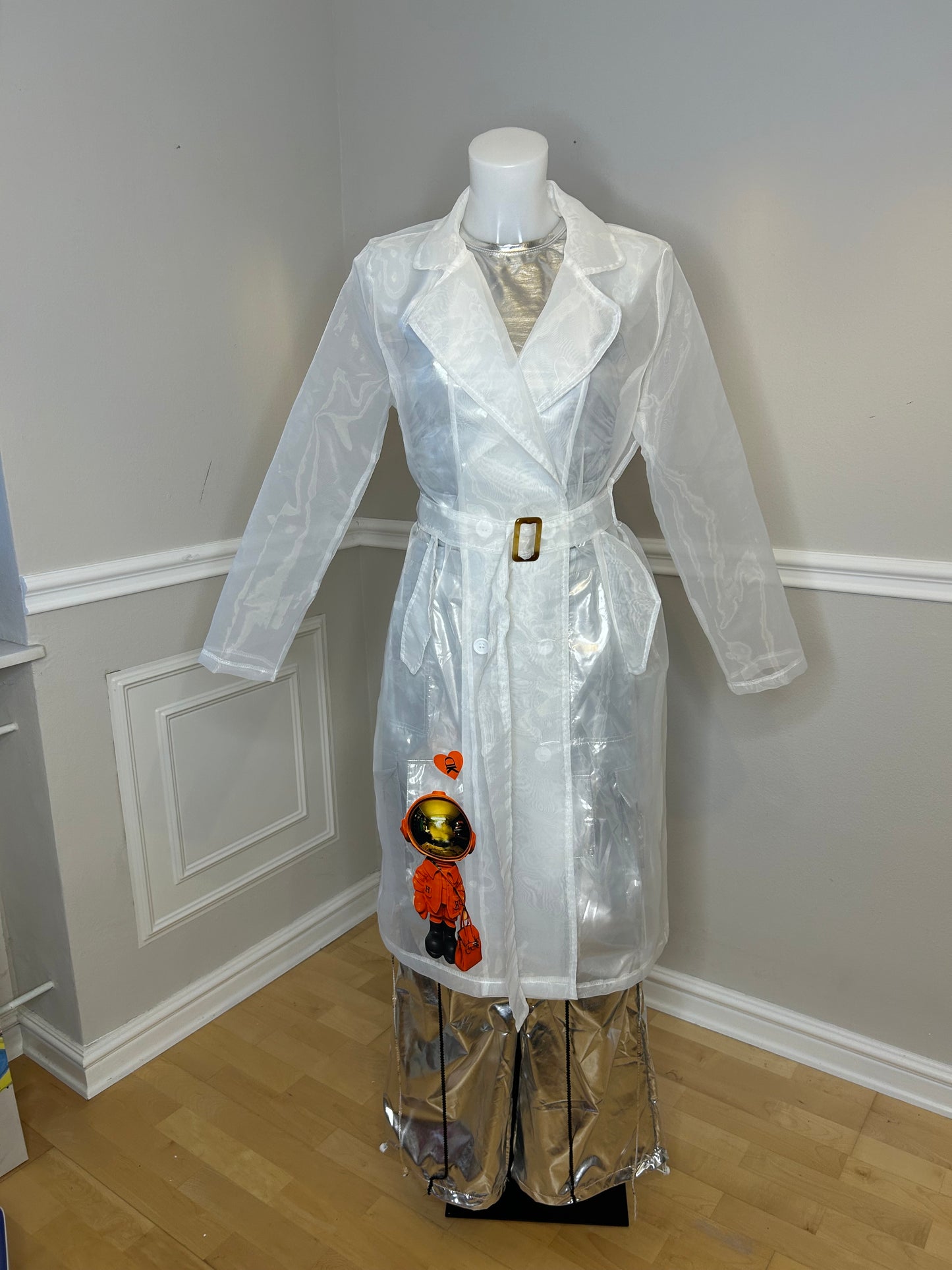 Transparenter Trenchcoat „Je t’aime“(Organza), weiss