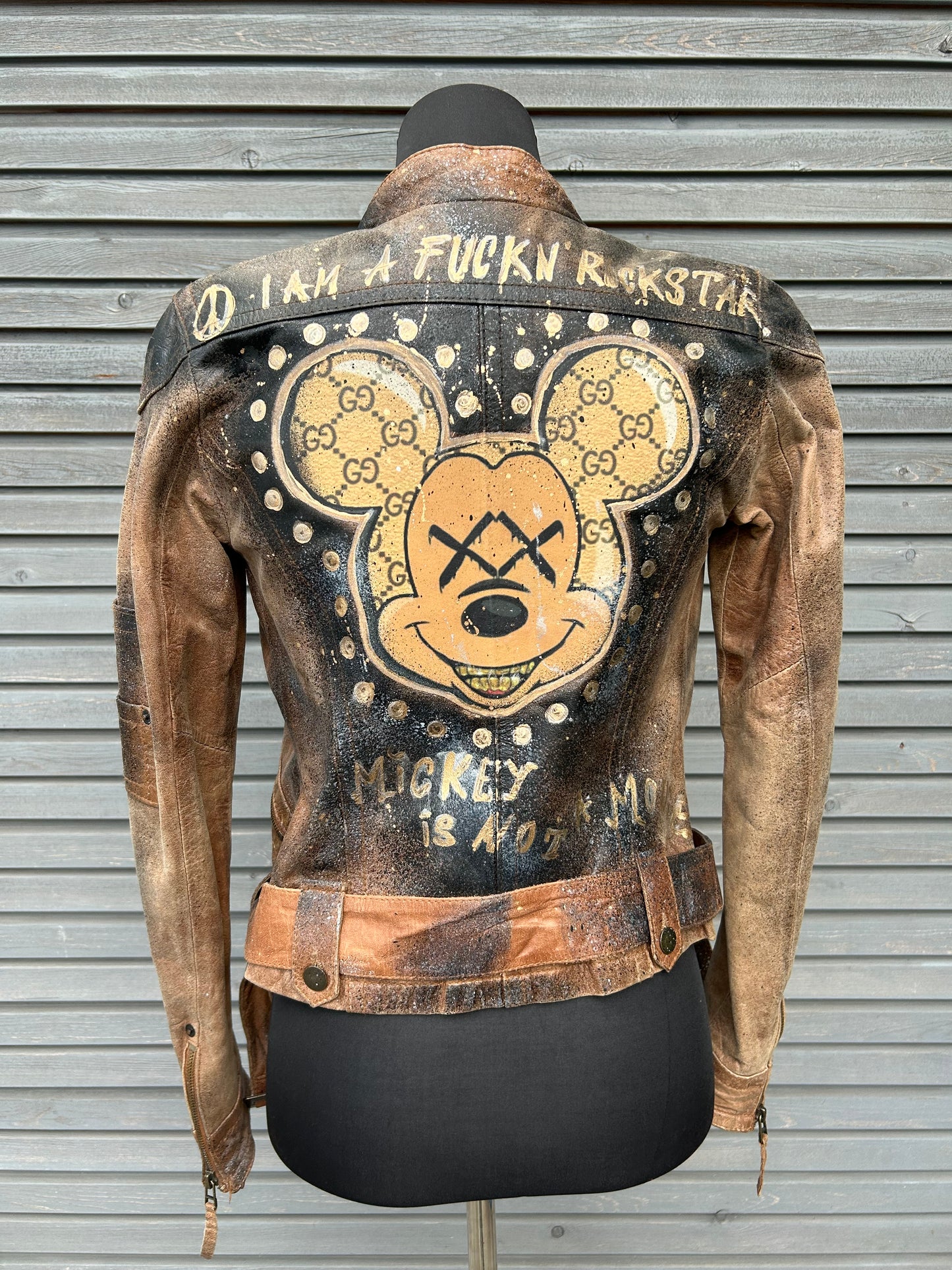 Lederjacke "Mouse Love", kunstveredelt, Größe S slim