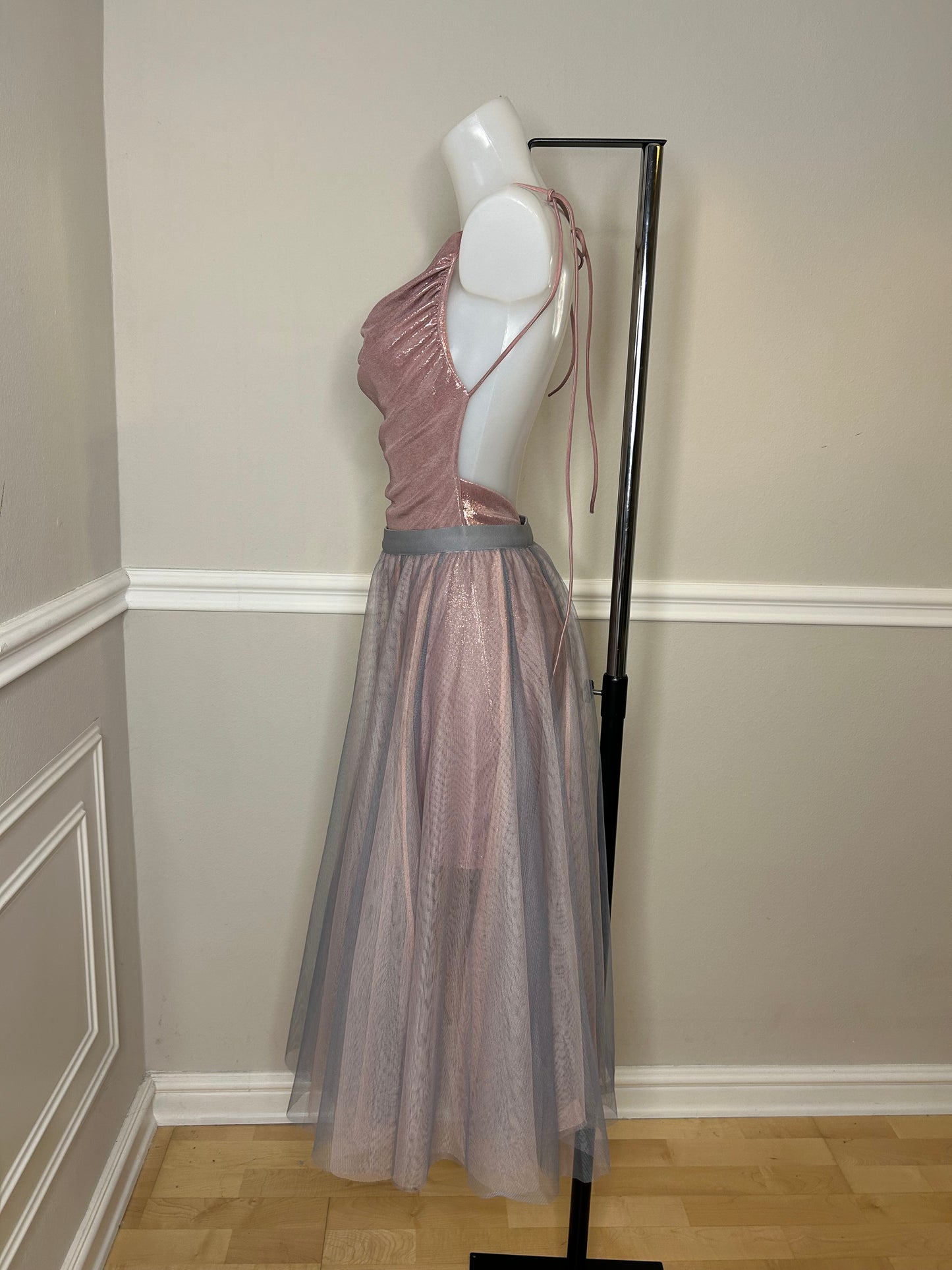 Tüllrock „Ultra-Light“, handgenäht, grau-rosé, Größe S