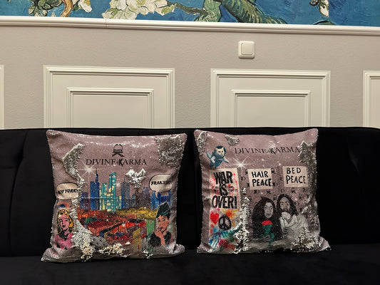 Pailletten-Kissen „2er Set“ mit selbstgemaltem Motiv (nur Bezug), 45x45cm