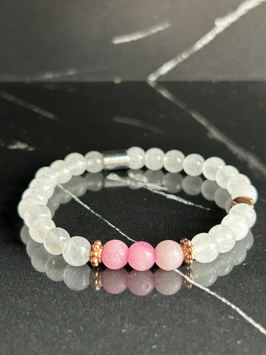 Heilstein-Perlenarmband „Heal“, Farbe weiss/ rosa, Größe S