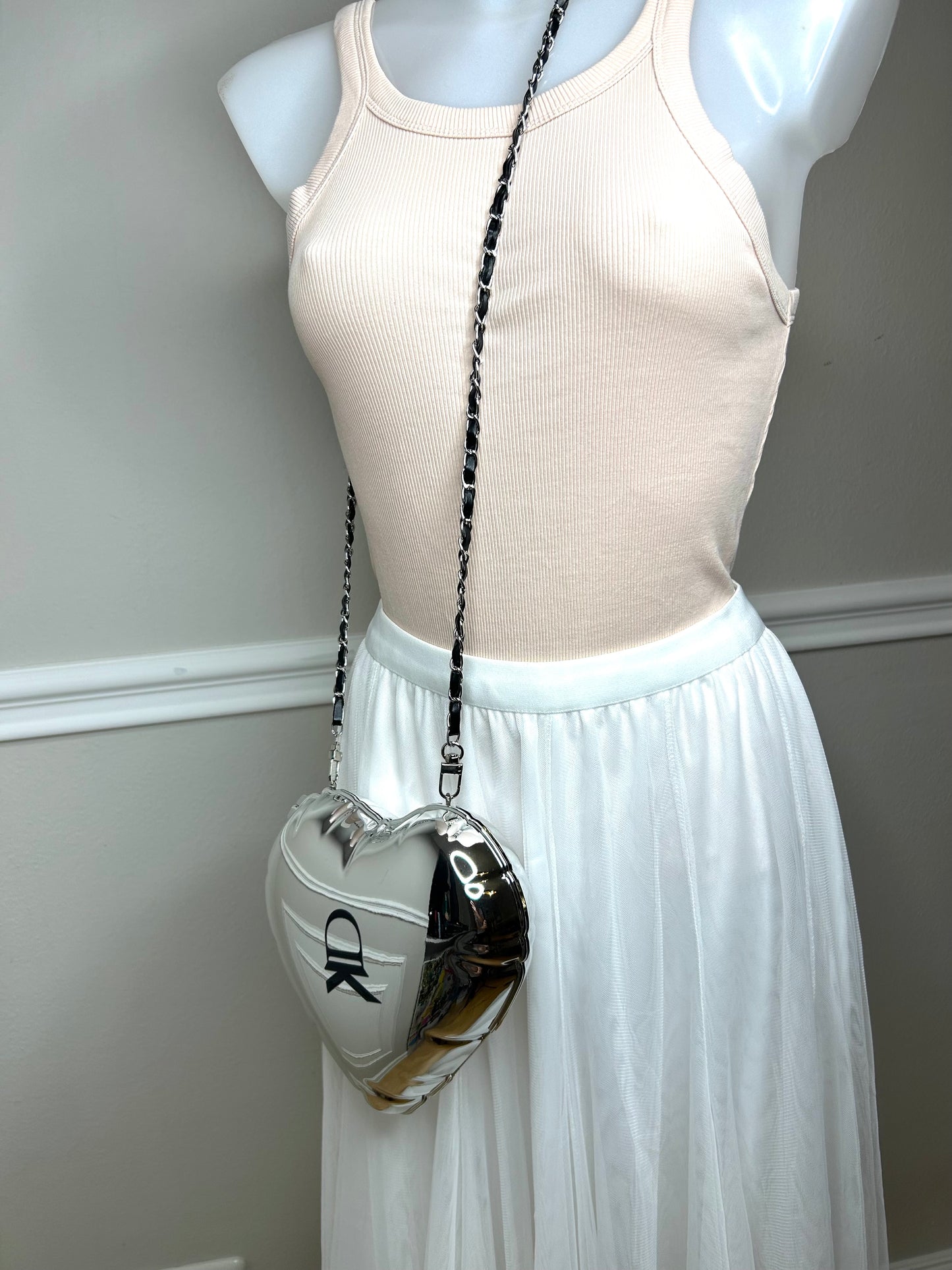 Balloon Bag „Heart“, silver, 24x21x9cm+Gurt