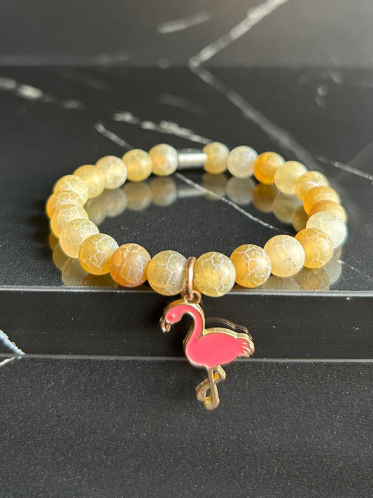 Heilstein-Perlenarmband „Heal“ mit Flamingo, Farbe créme, Größe M