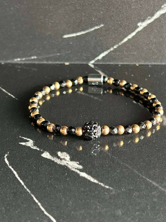 Heilstein-Perlenarmband „Heal“ mit Strassstein, Farbe gold/schwarz, Größe M