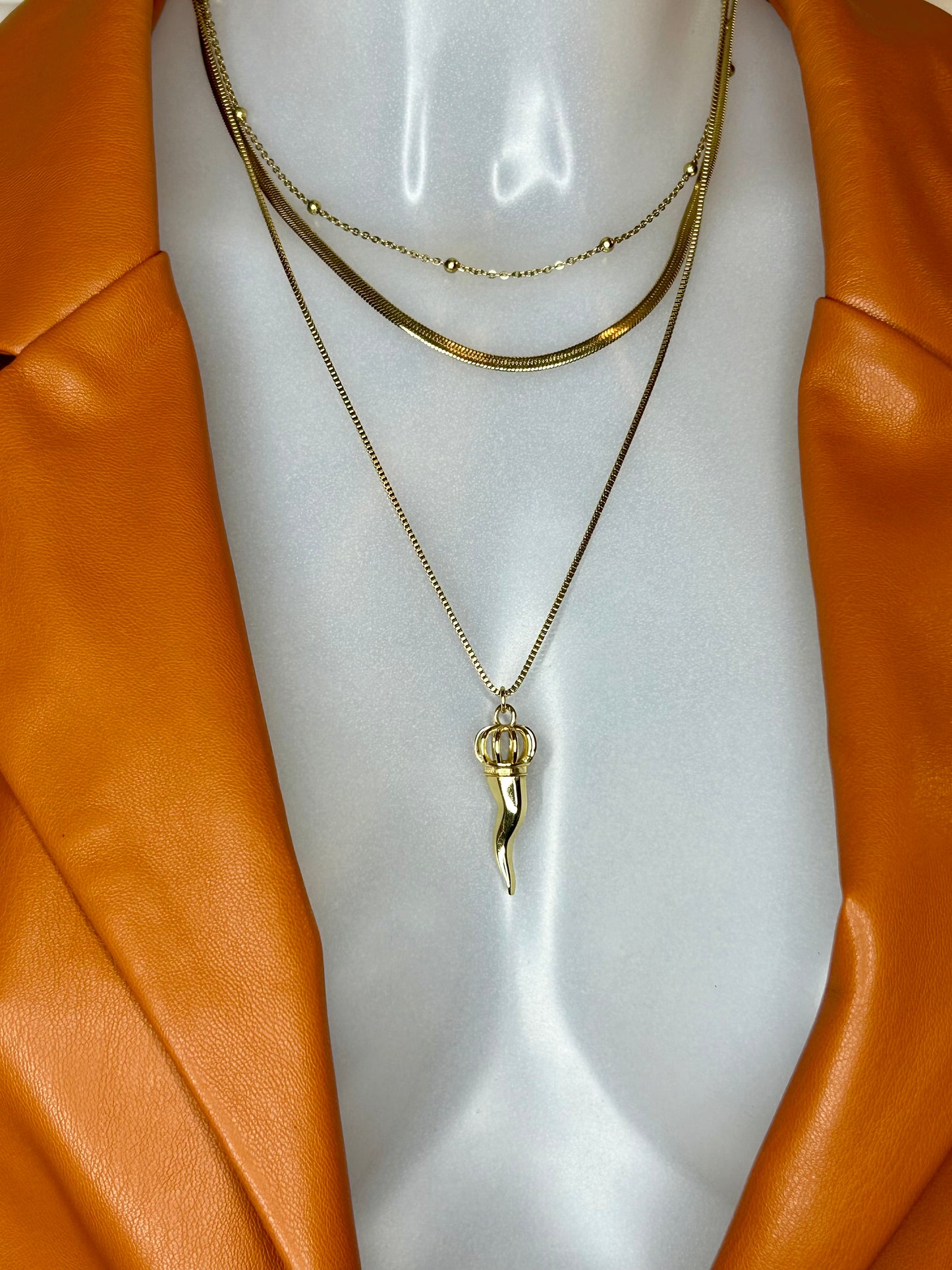 Lucky Charm Halskette "DJODIVIN Horn", 14KT gold plated, 3-Layer