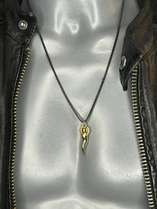 Lucky Charm Halskette „DJODIVIN Horn“, 14KT gold plated/ schwarz