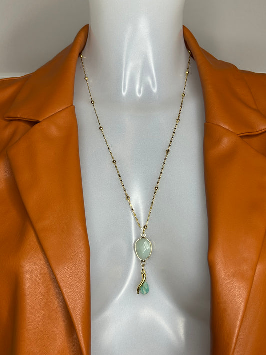 Halskette „Amazonit Balence“, 14KT gold plated mit Heilsteinen und Glücks-Horn