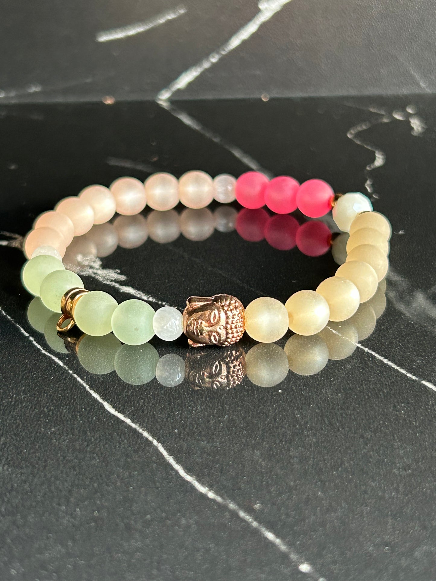 Heilstein-Perlenarmband „Zen“ mit Buddha, Farbe bunt, Größe L