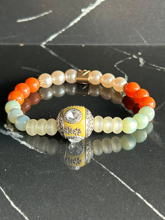 Heilstein-Perlenarmband „Heal“ mit Strasskugel, Farbe bunt, Größe L