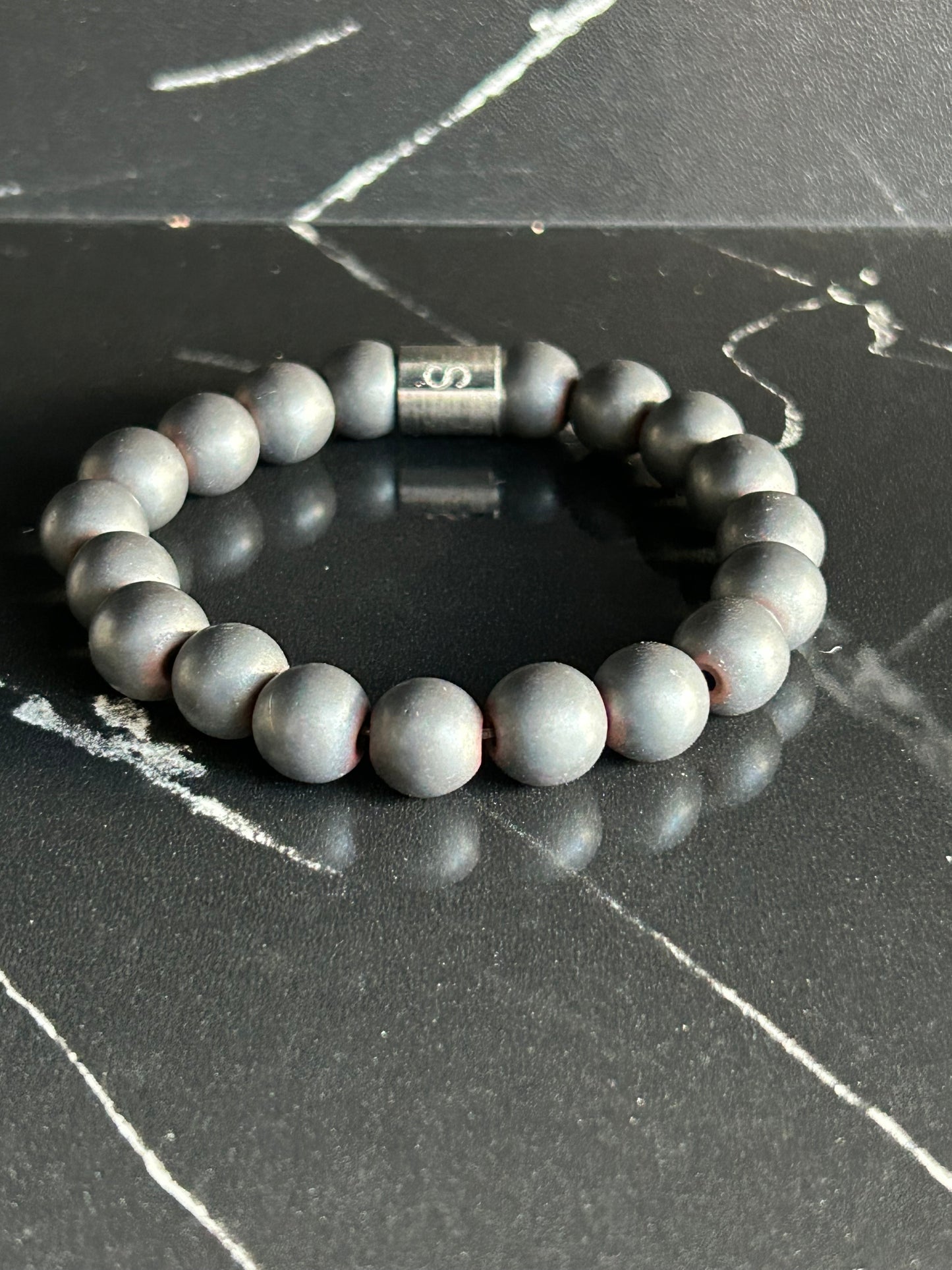 Heilstein-Perlenarmband „Heal“ , Farbe grau, Größe L