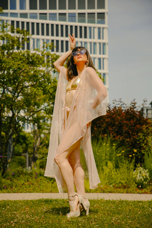 Tunika „Glam“ ultra-light, rosé/gelbgold schimmernd, Einheitsgröße