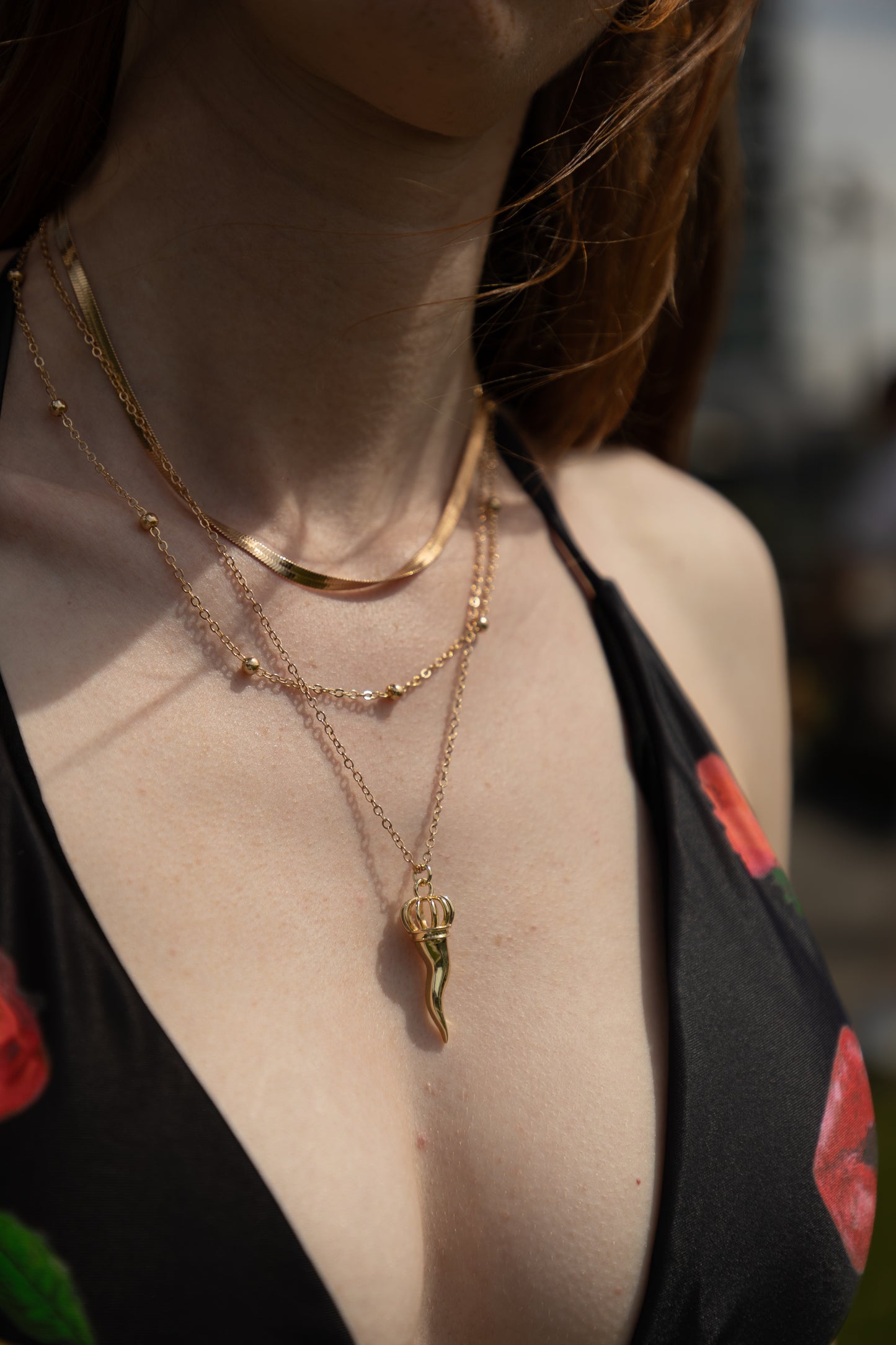 Lucky Charm Halskette "DJODIVIN Horn", 14KT gold plated, 3-Layer