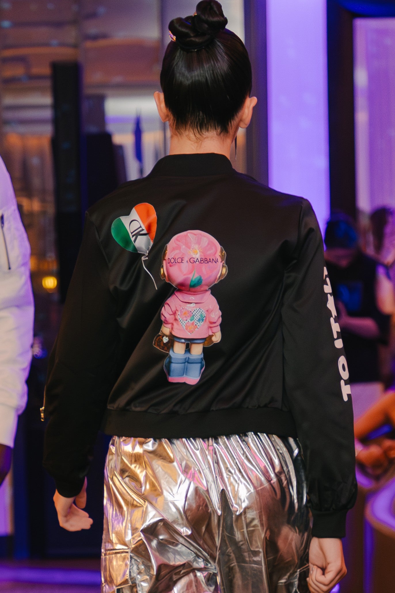 Bomberjacke Fly me to Italy, schwarz, Größe S