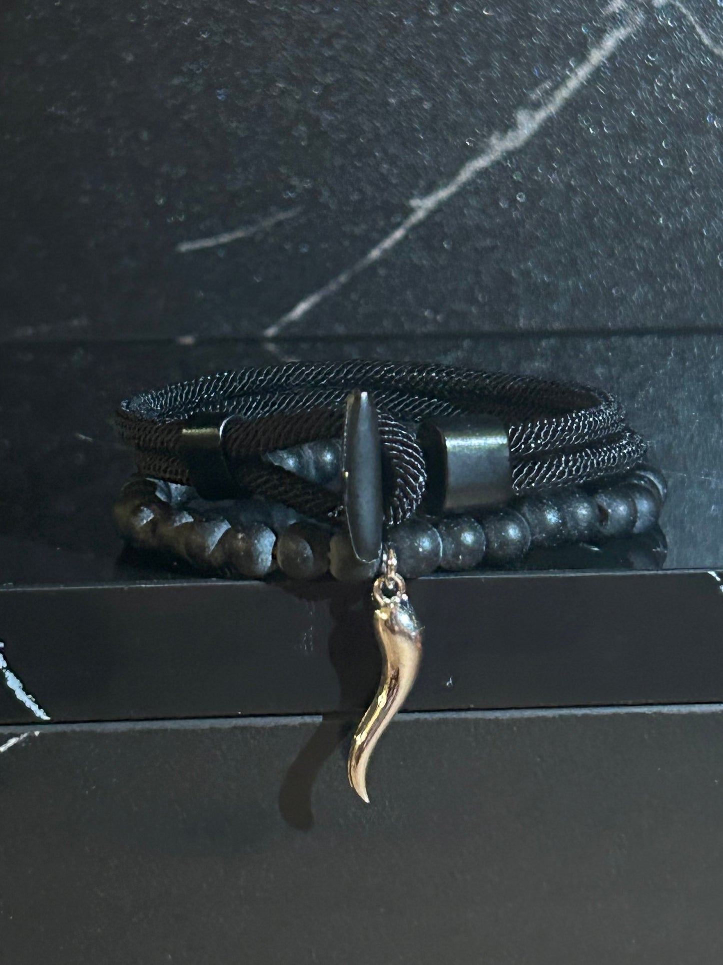 Armband-Set 2er "Lucky Charm Horn", Farbe Schwarz, Größe M
