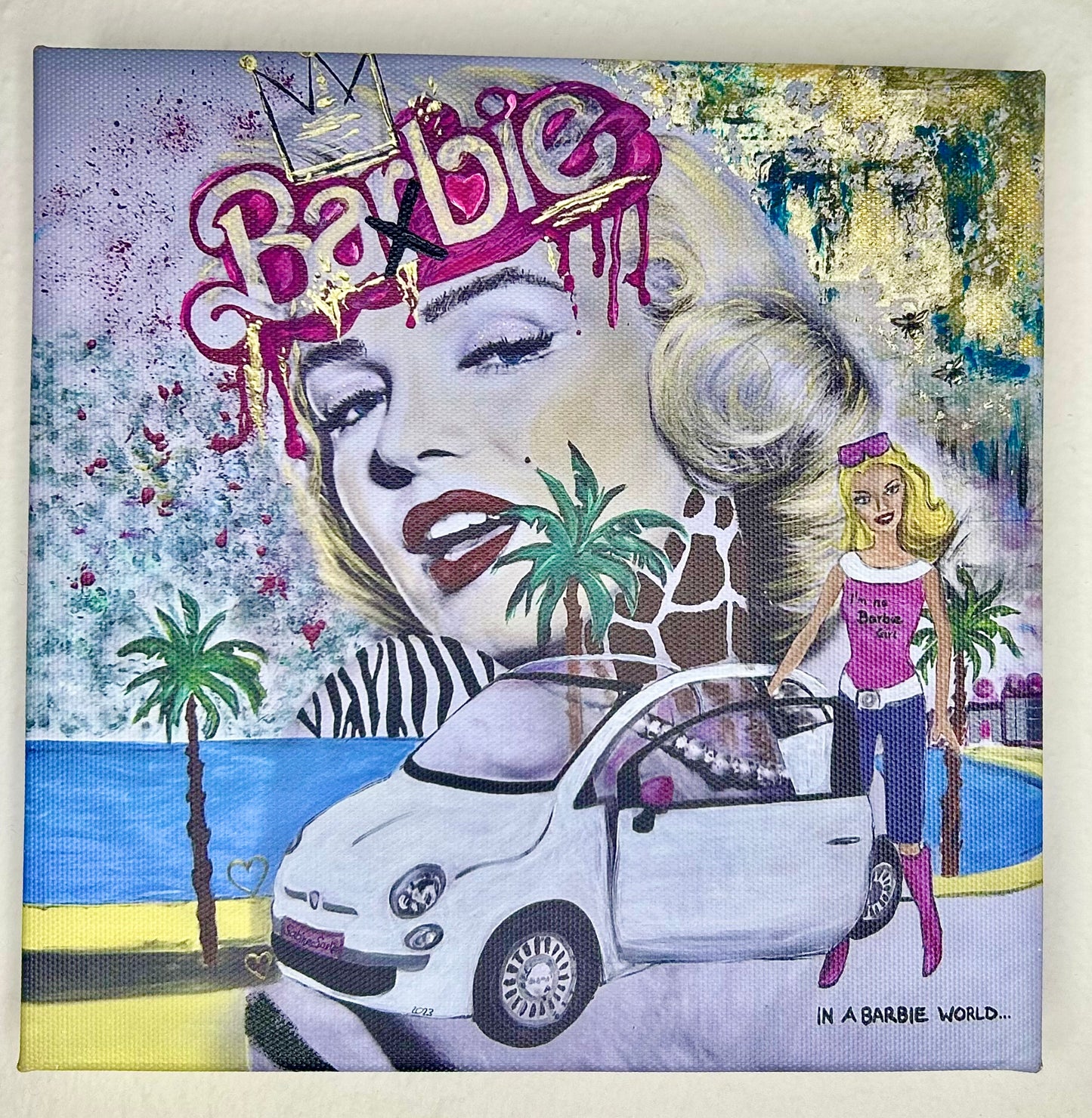 Selbstgemaltes Kunstwerk als Kunstdruck auf Canvas," Don#t call me Barbie", Größe 20x20cm