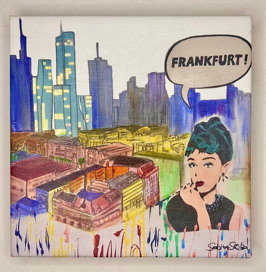 Selbstgemaltes Kunstwerk als Kunstdruck auf Canvas, "Audrey Four Frankfurt", Größe 20x20cm