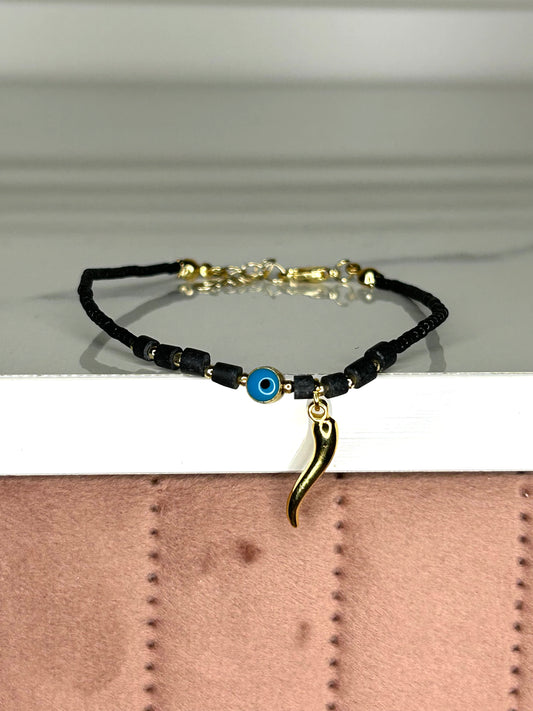 Heilstein-Armband "Hot Lava" mit Glücks-Stierhorn, Größe S/M