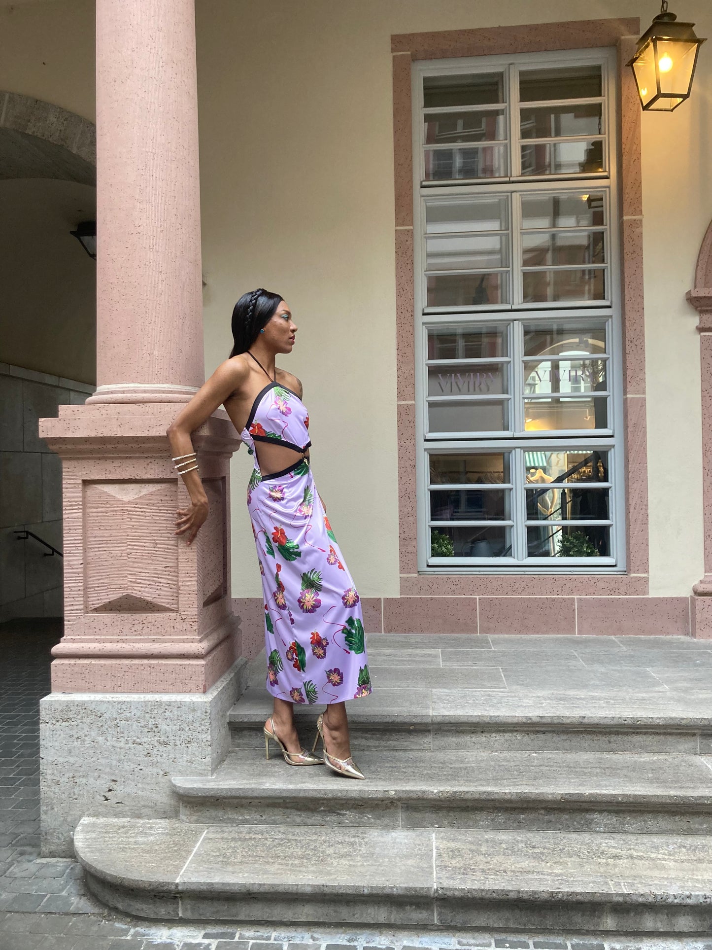 Neckholder-Kleid "Lavender", selbstgemaltes Motiv, Größe S/M