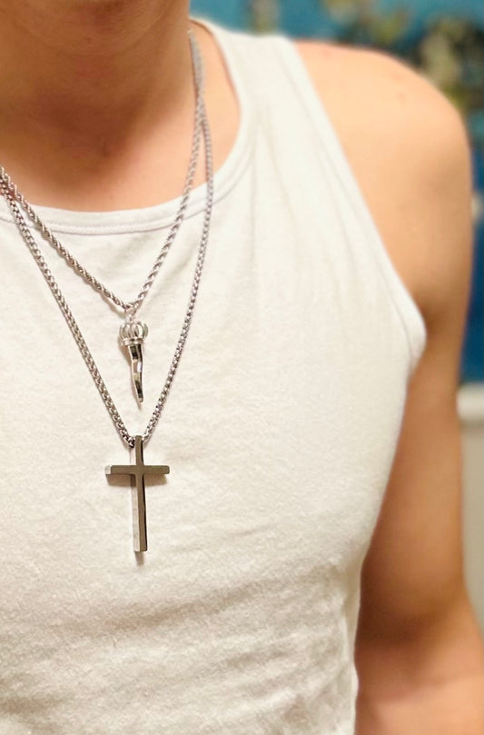 Lucky Charm 2-piecer Necklace 18KT white-gold/platinum with Cross & Bullhorn