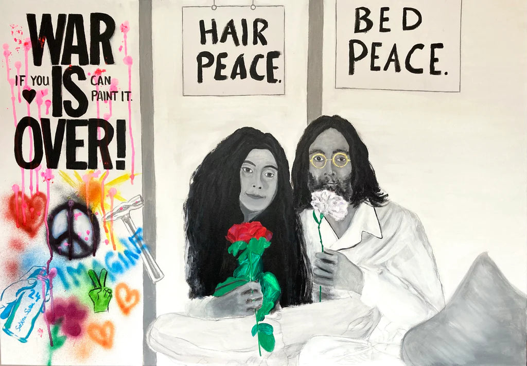 Original-Gemälde, 100x70cm, "Yoko & John for Peace", Acryl & Öl auf Leinwand