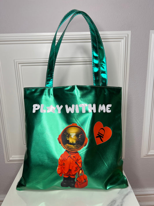 Fashion Bag “Moon Player”, green metallic, 38x36cm+Gurt