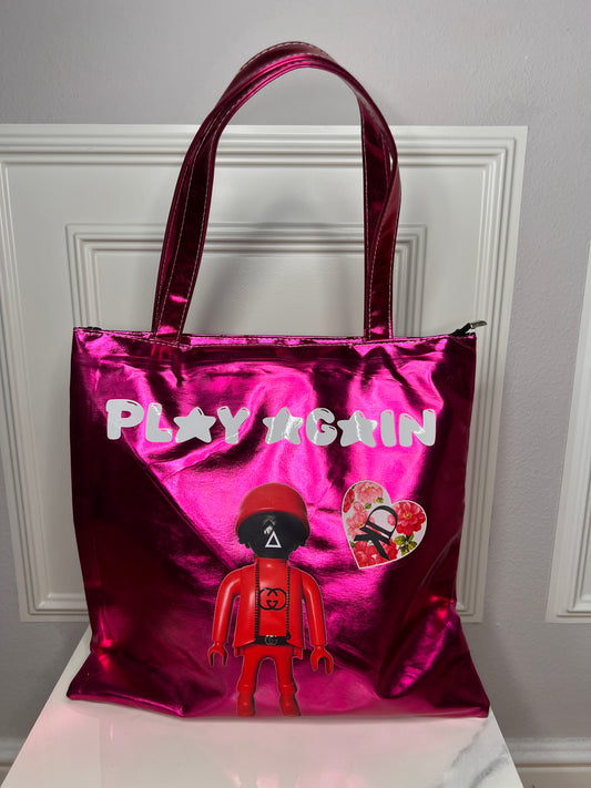 Fashion Bag “Moon Player”, pink metallic, 38x36cm+Gurt