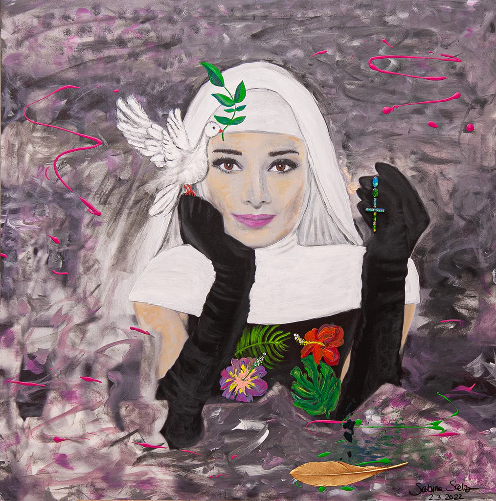 Original Mixed Art, 90x90cm, "Divine Audrey", Acryl & Öl auf Leinwand