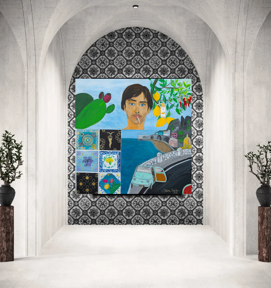 Original-Gemälde, 100x100cm, "Alain's Amalfi Dream", Acryl & Öl auf Leinwand