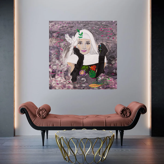 Original Mixed Art, 90x90cm, "Divine Audrey", Acryl & Öl auf Leinwand