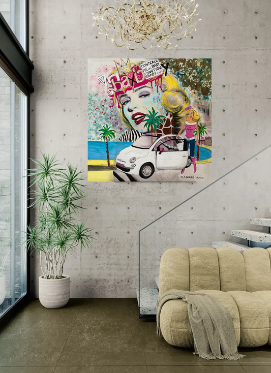 Original Mixed Art, 90x90cm, "Don't call me Barbie", Acryl & Öl auf Leinwand