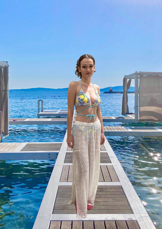 Spitzenhose mit Pailletten, weiss, Größe S/M